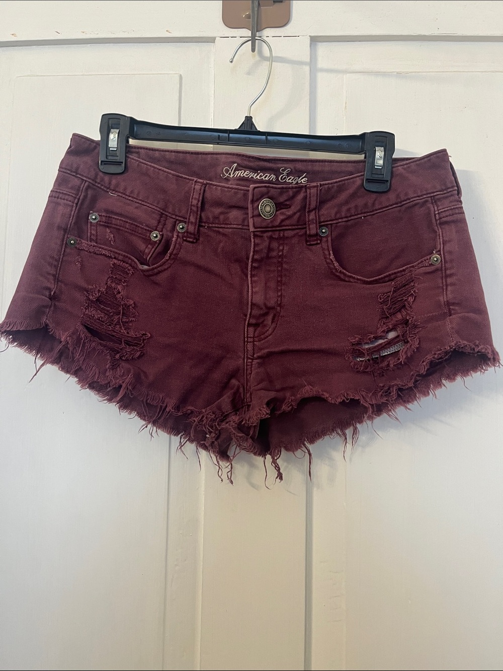 American Eagle Outfitters Burgundy Distressed Denim Shorts